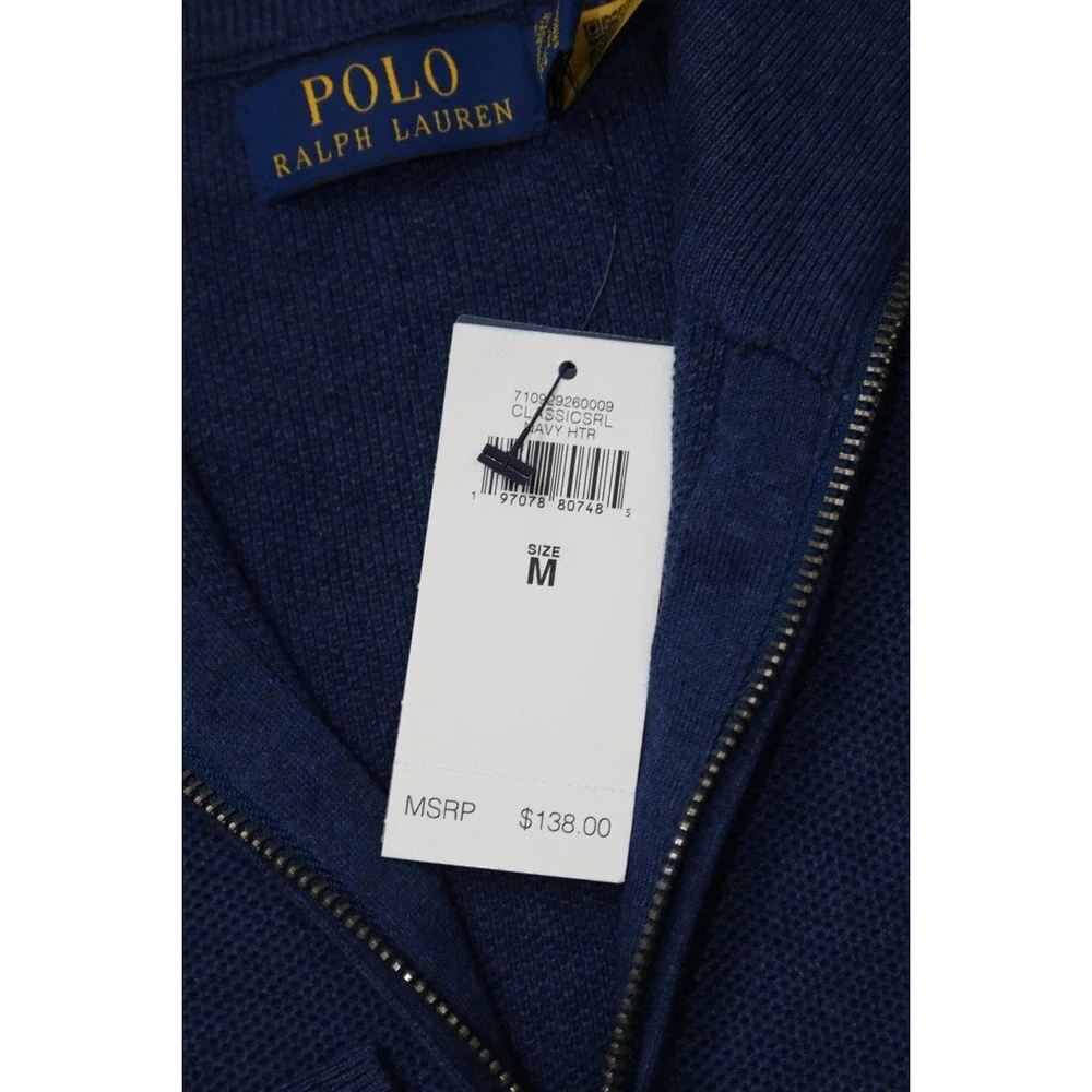 Polo Ralph Lauren Mens Waffle Knit 1/4 Zip Sweater Navy Blue Red Sz M Small Pony